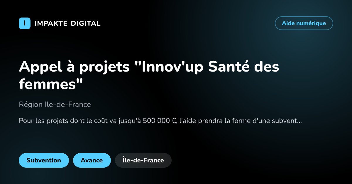 Carte de présentation de l'aide Appel à projets "Innov'up Santé des femmes"