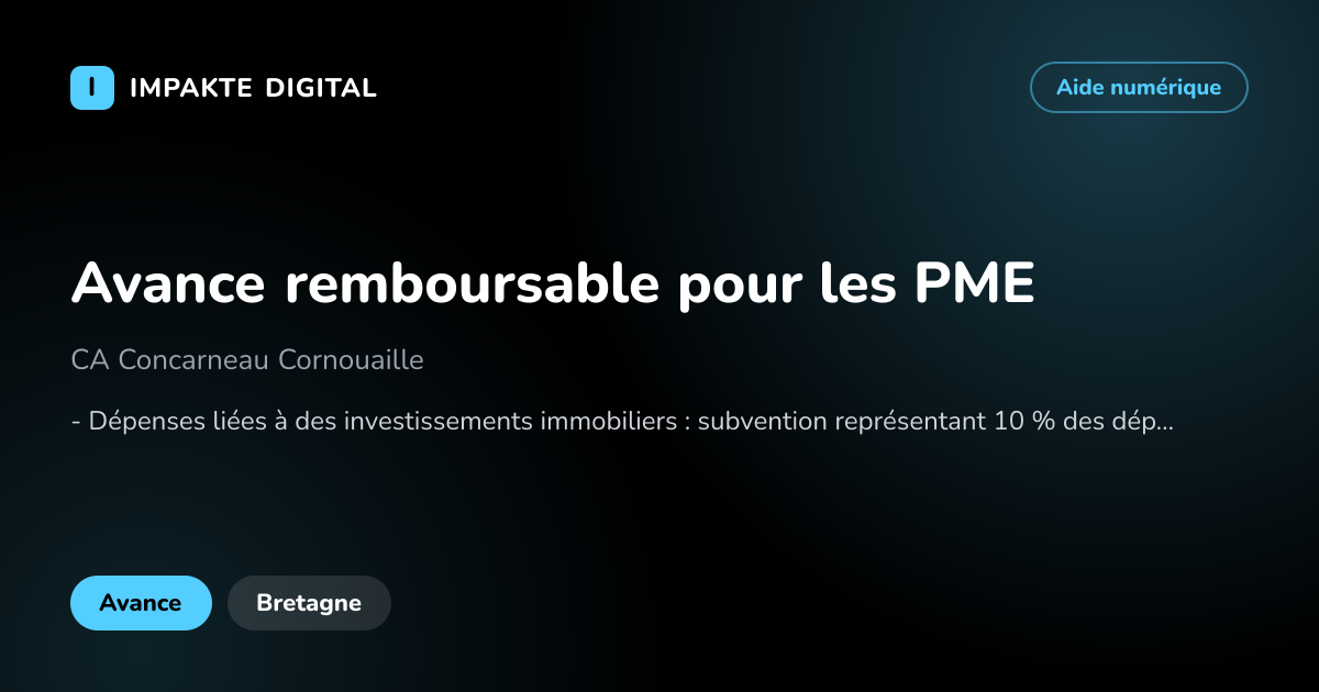 Carte de présentation de l'aide Avance remboursable pour les PME