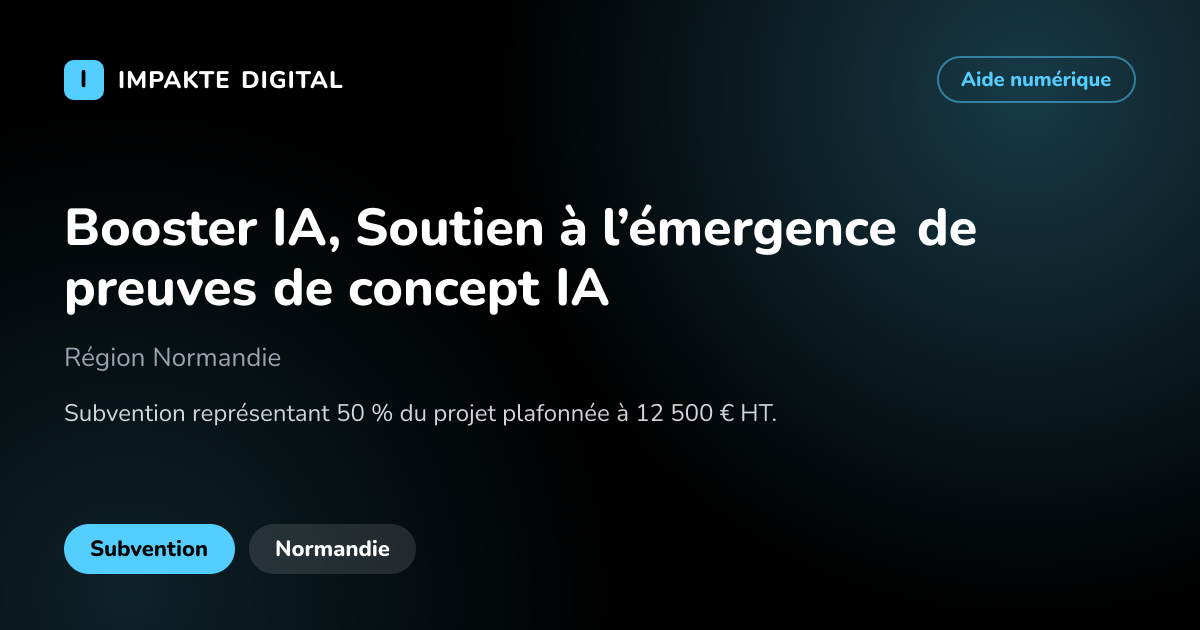 Carte de présentation de l'aide Booster IA, Soutien à l’émergence de preuves de concept IA