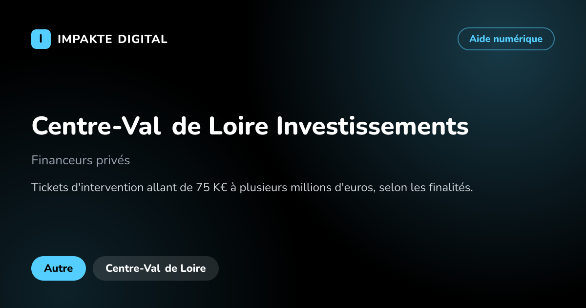 Carte de présentation de l'aide Centre-Val de Loire Investissements