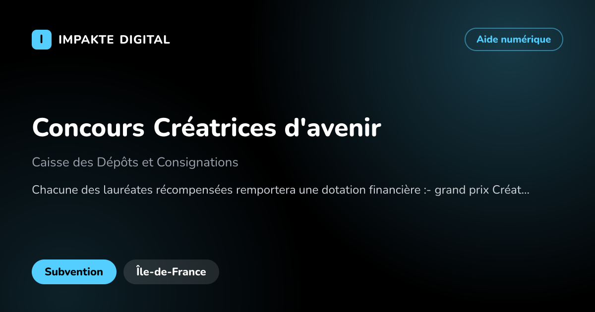 Carte de présentation de l'aide Concours Créatrices d'avenir