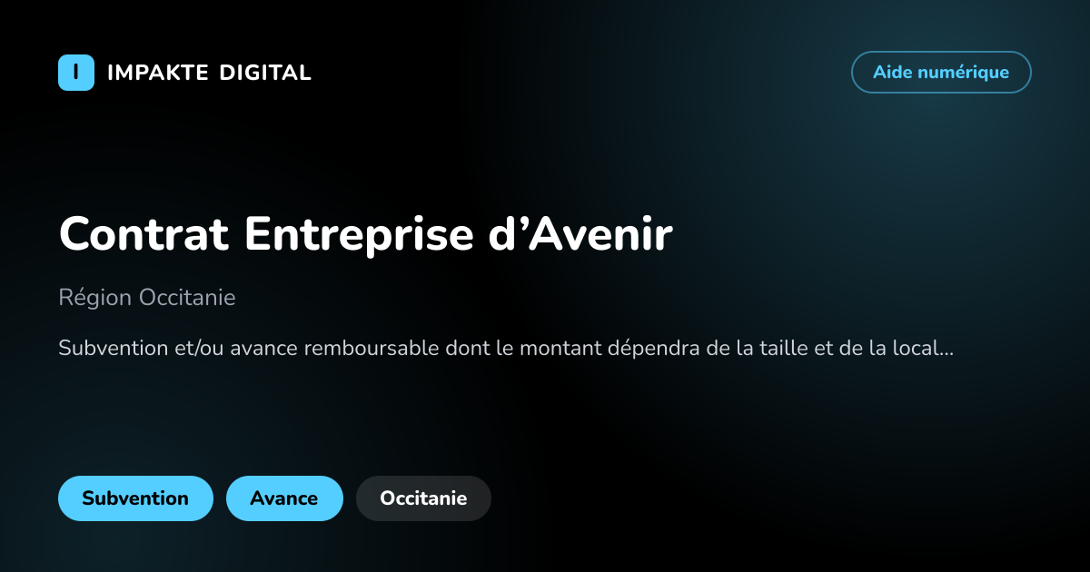 Carte de présentation de l'aide Contrat Entreprise d’Avenir