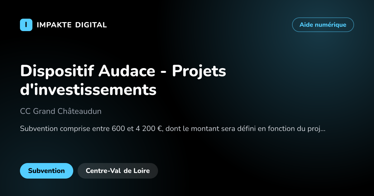 Carte de présentation de l'aide Dispositif Audace - Projets d'investissements