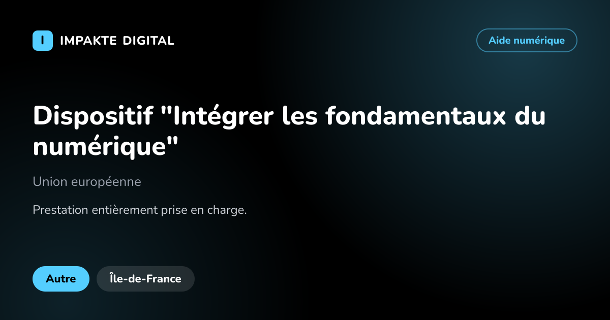 Carte de présentation de l'aide Dispositif "Intégrer les fondamentaux du numérique"