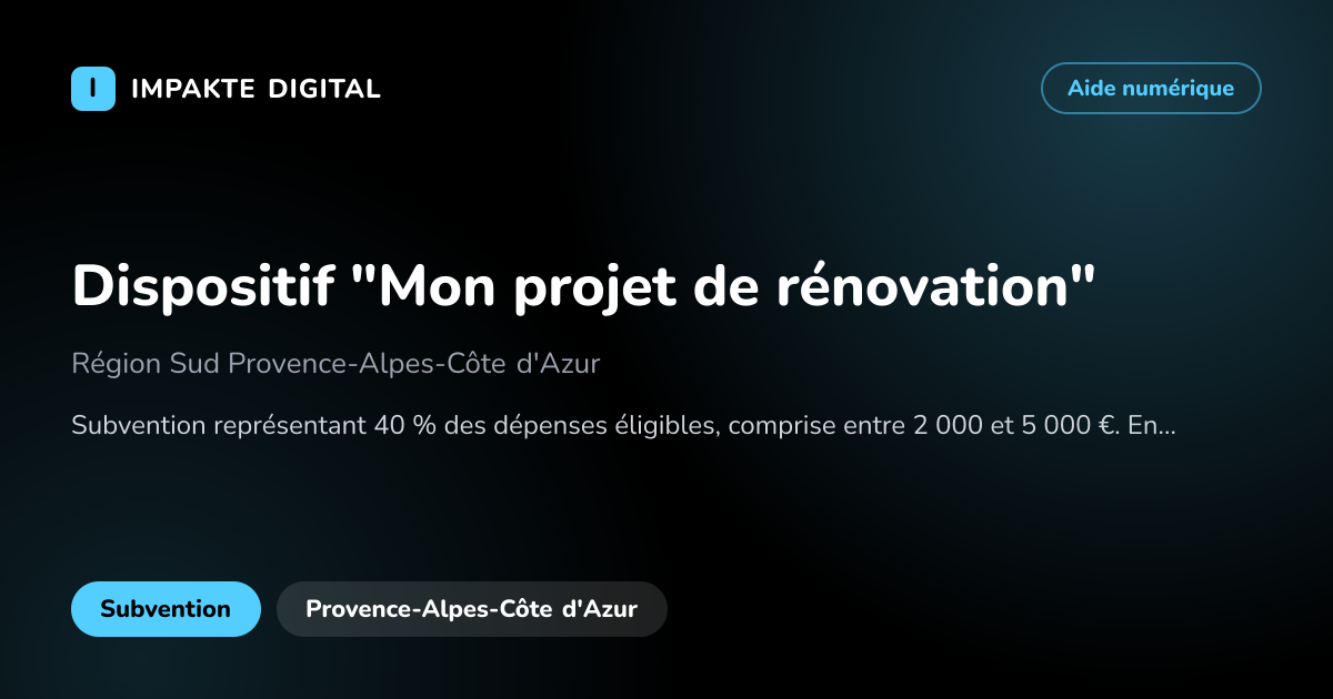 Carte de présentation de l'aide Dispositif "Mon projet de rénovation"