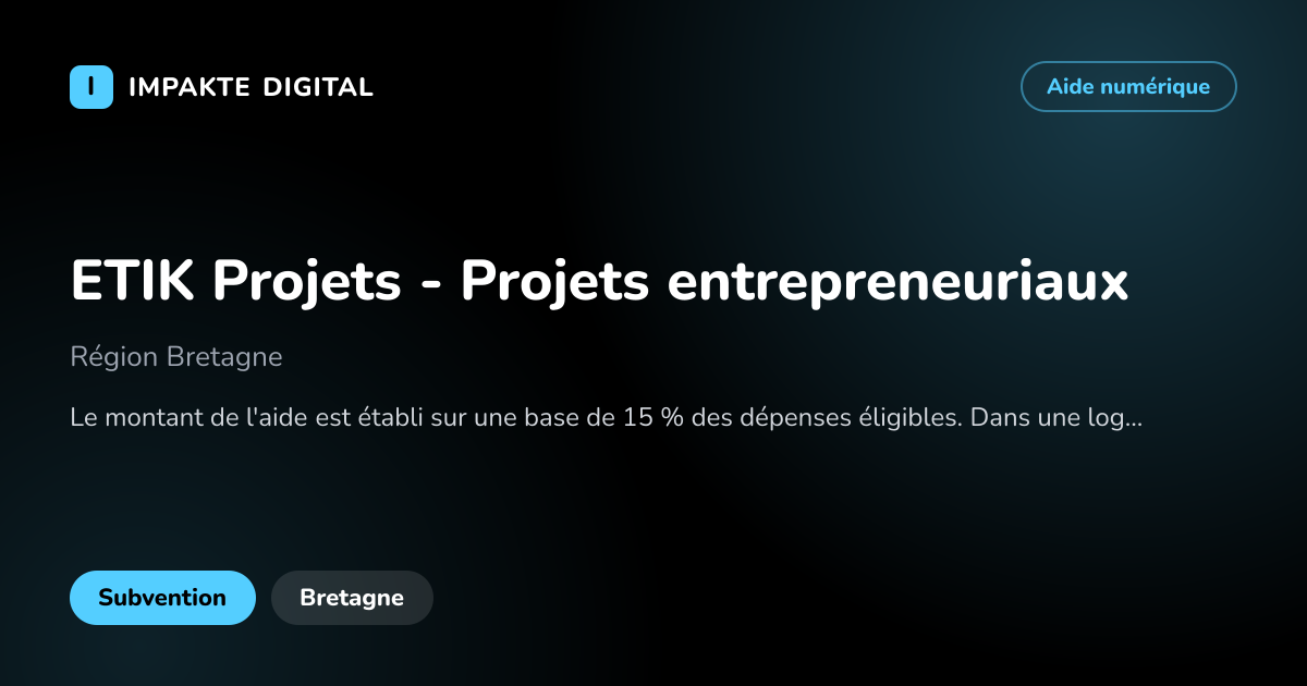 Carte de présentation de l'aide ETIK Projets - Projets entrepreneuriaux