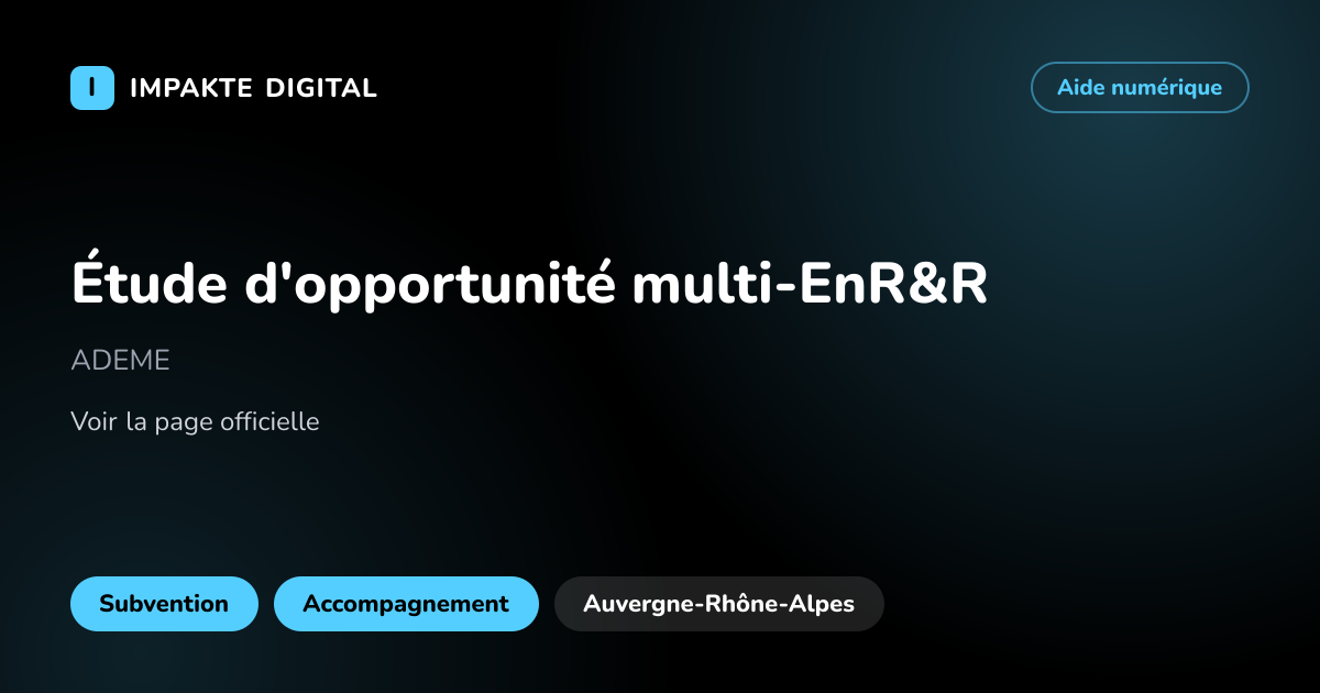 Carte de présentation de l'aide Étude d'opportunité multi-EnR&R