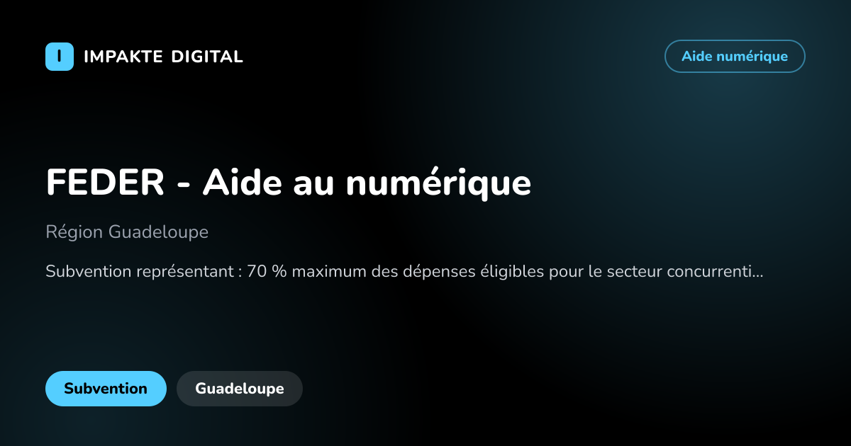 Carte de présentation de l'aide FEDER - Aide au numérique