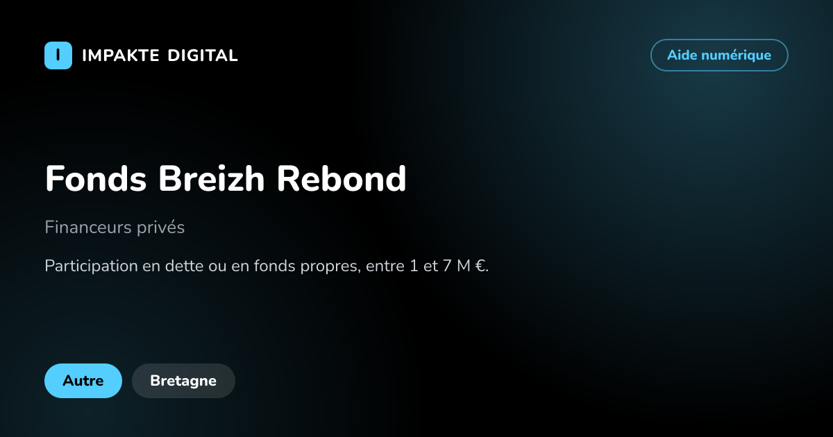 Carte de présentation de l'aide Fonds Breizh Rebond