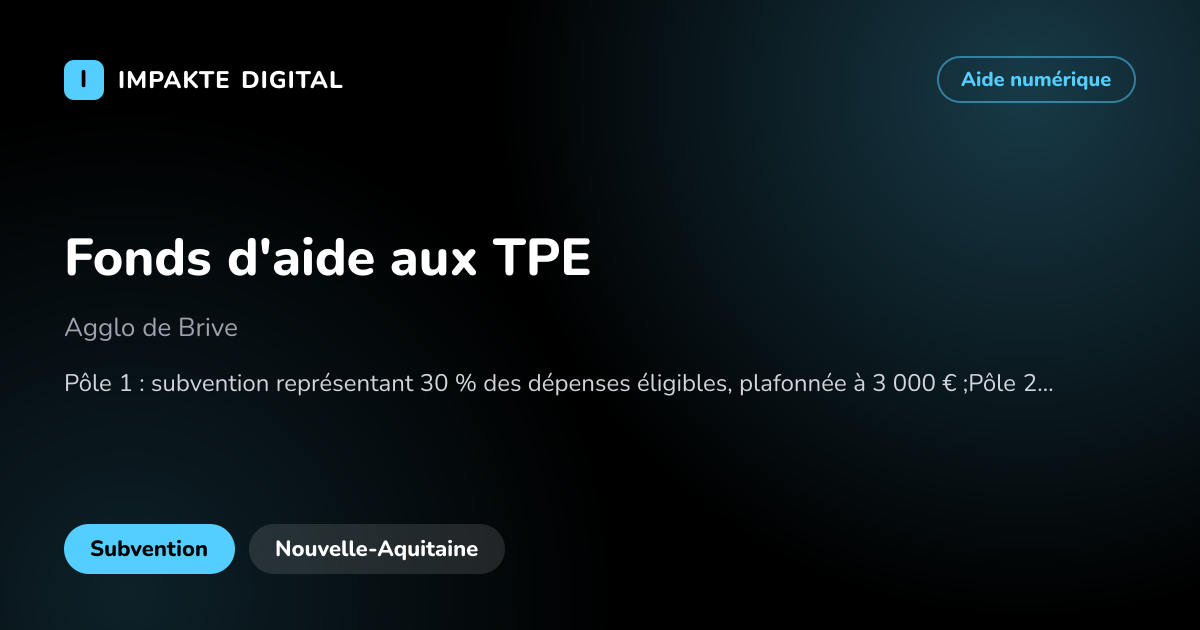 Carte de présentation de l'aide Fonds d'aide aux TPE