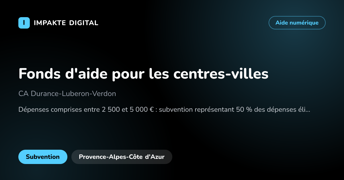Carte de présentation de l'aide Fonds d'aide pour les centres-villes