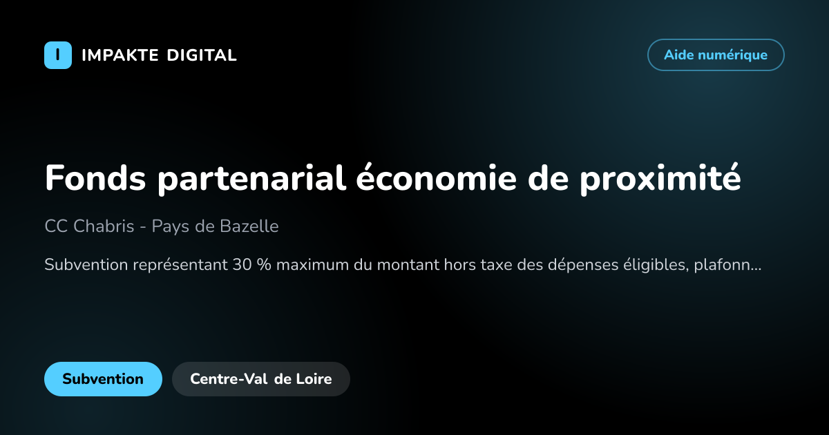 Carte de présentation de l'aide Fonds partenarial économie de proximité