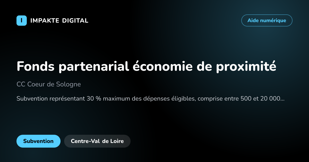 Carte de présentation de l'aide Fonds partenarial économie de proximité