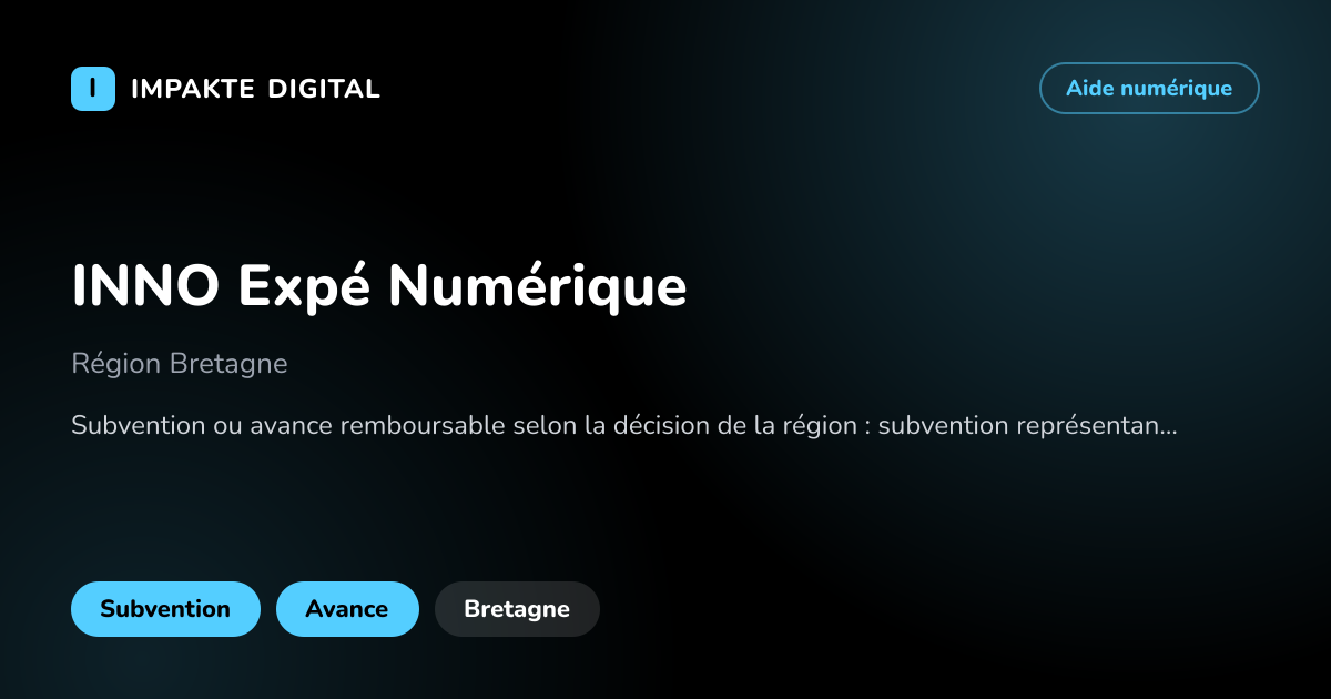 Carte de présentation de l'aide INNO Expé Numérique