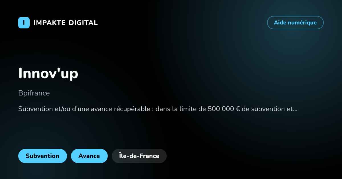 Carte de présentation de l'aide Innov'up