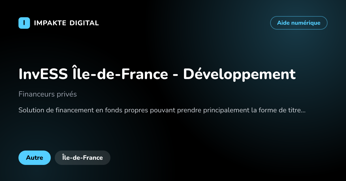 Carte de présentation de l'aide InvESS Île-de-France - Développement