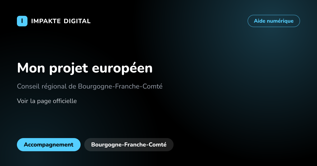 Carte de présentation de l'aide Mon projet européen