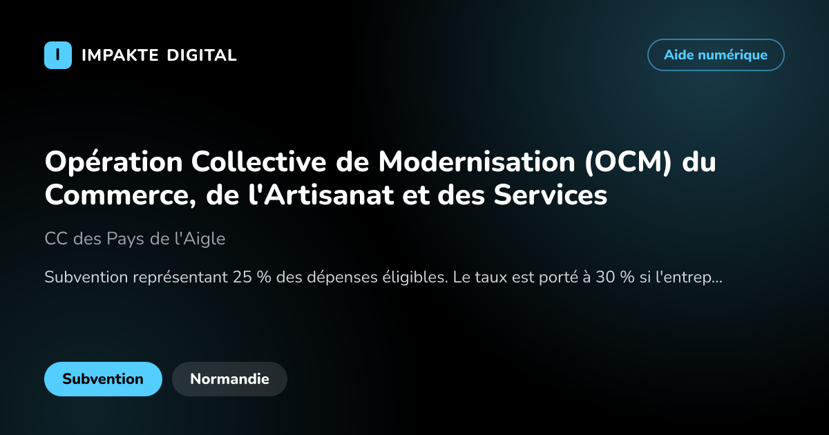 Carte de présentation de l'aide Opération Collective de Modernisation (OCM) du Commerce, de l'Artisanat et des Services