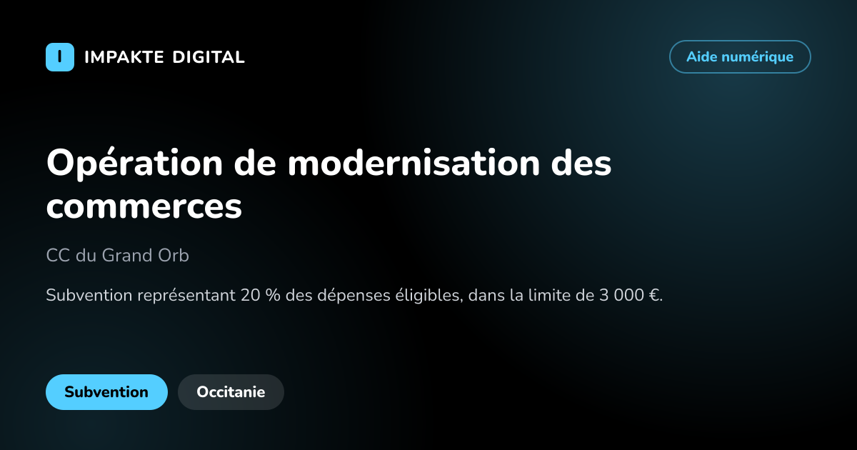 Carte de présentation de l'aide Opération de modernisation des commerces