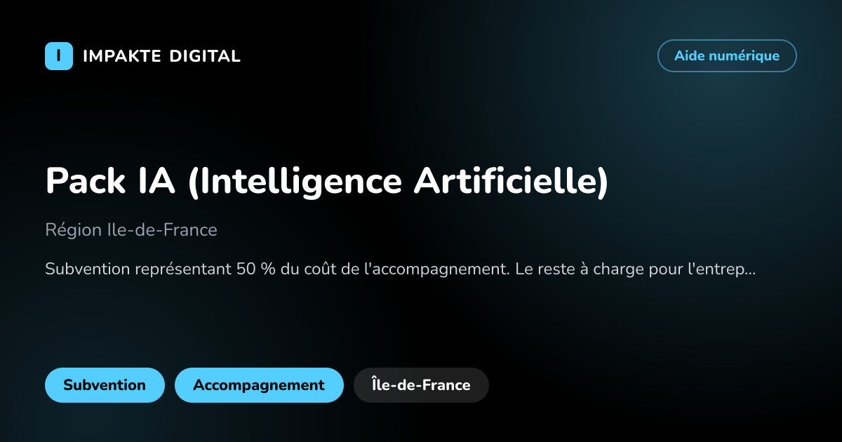 Carte de présentation de l'aide Pack IA (Intelligence Artificielle)