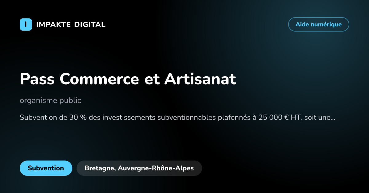 Carte de présentation de l'aide Pass Commerce et Artisanat