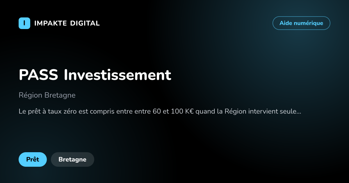 Carte de présentation de l'aide PASS Investissement