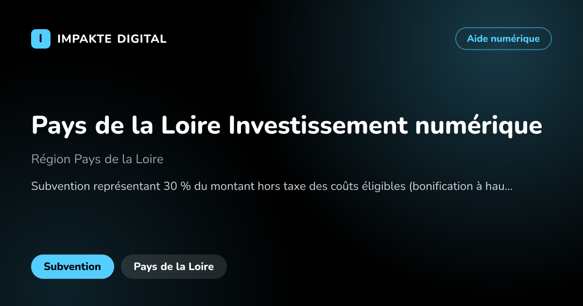 Carte de présentation de l'aide Pays de la Loire Investissement numérique