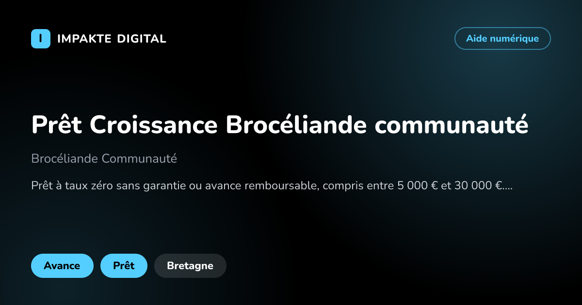 Carte de présentation de l'aide Prêt Croissance Brocéliande communauté