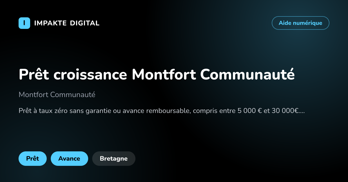 Carte de présentation de l'aide Prêt croissance Montfort Communauté