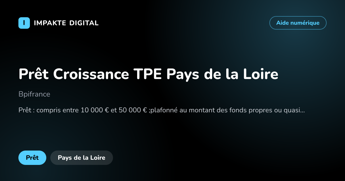 Carte de présentation de l'aide Prêt Croissance TPE Pays de la Loire
