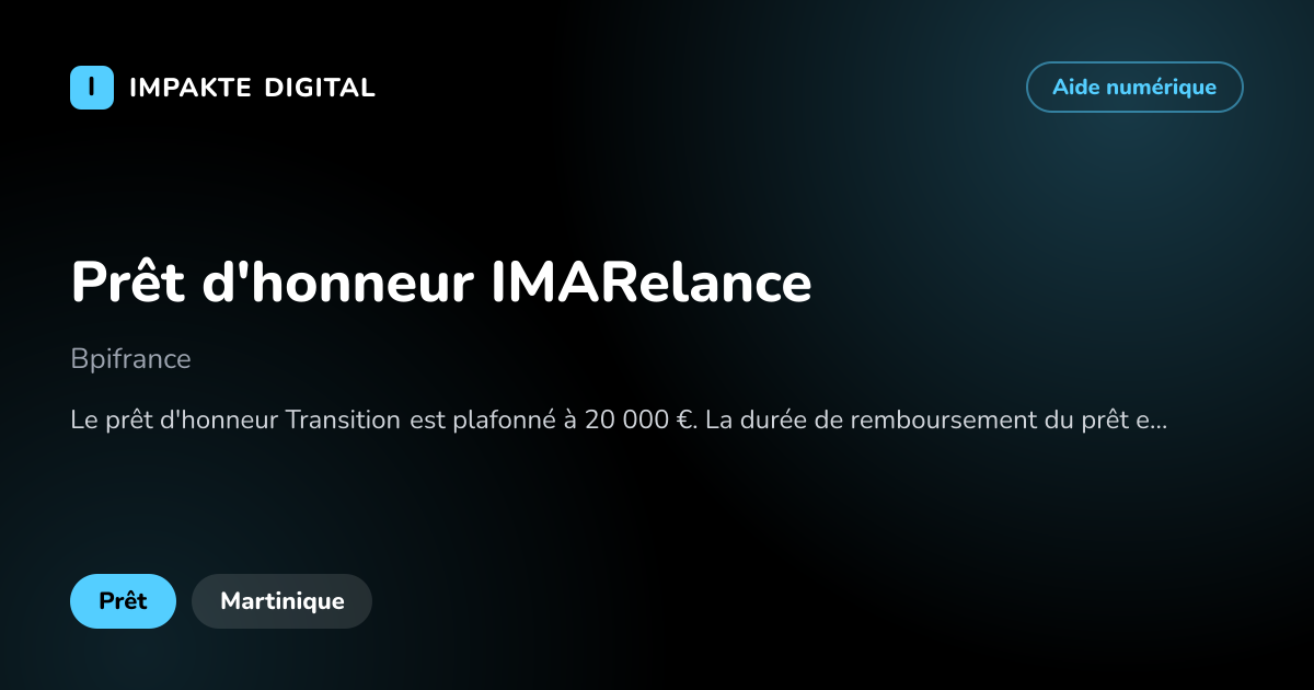 Carte de présentation de l'aide Prêt d'honneur IMARelance