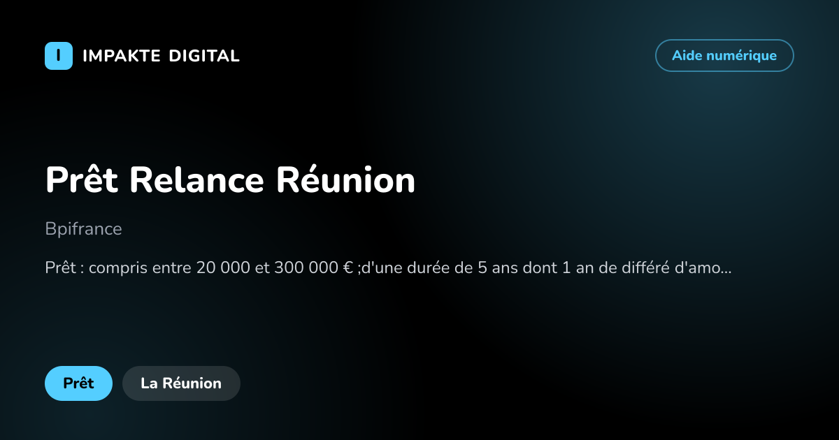 Carte de présentation de l'aide Prêt Relance Réunion
