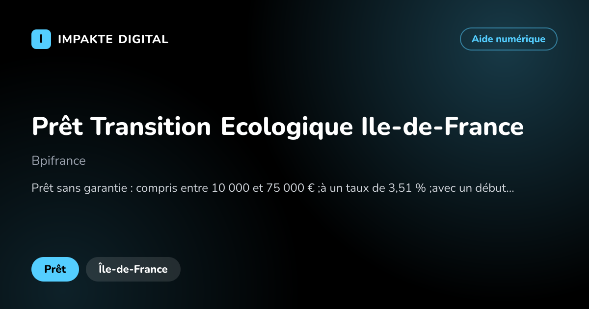 Carte de présentation de l'aide Prêt Transition Ecologique Ile-de-France