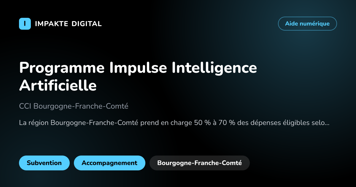 Carte de présentation de l'aide Programme Impulse Intelligence Artificielle
