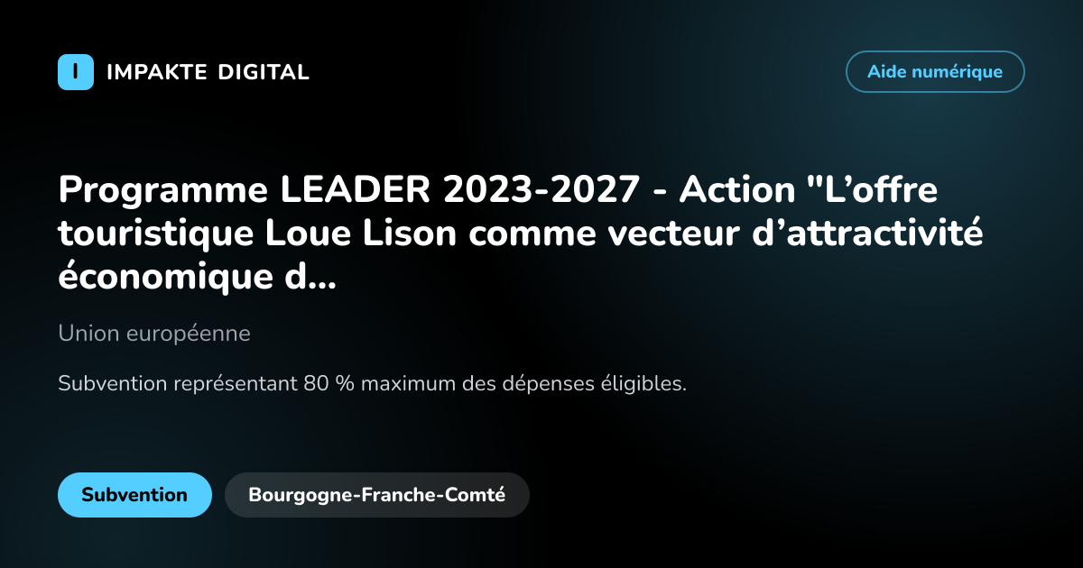 Carte de présentation de l'aide Programme LEADER 2023-2027 - Action "L’offre touristique Loue Lison comme vecteur d’attractivité économique de proximité"