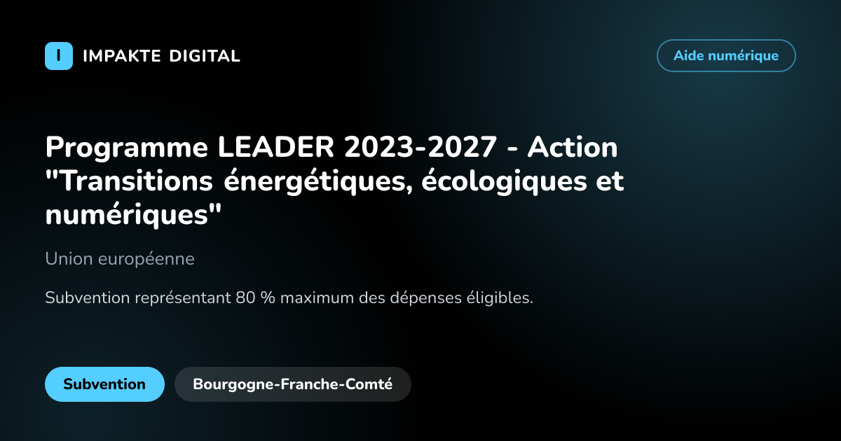 Carte de présentation de l'aide Programme LEADER 2023-2027 - Action "Transitions énergétiques, écologiques et numériques"