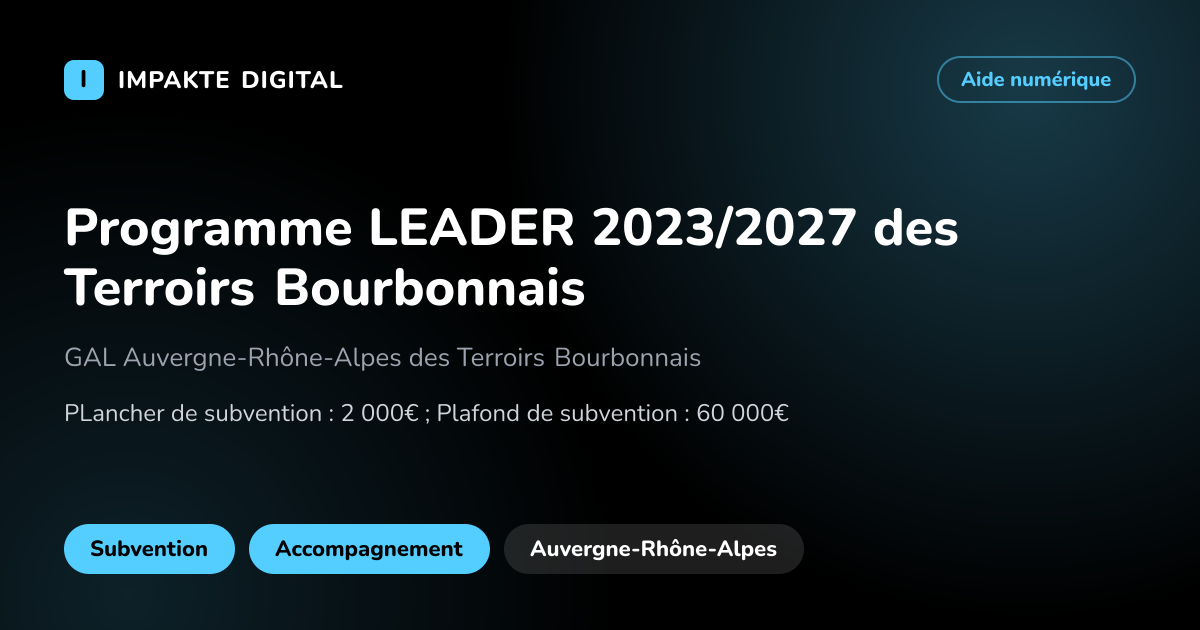 Carte de présentation de l'aide Programme LEADER 2023/2027 des Terroirs Bourbonnais