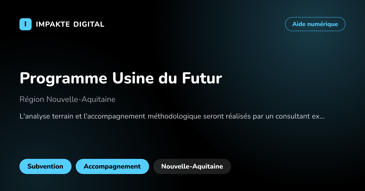 Carte de présentation de l'aide Programme Usine du Futur
