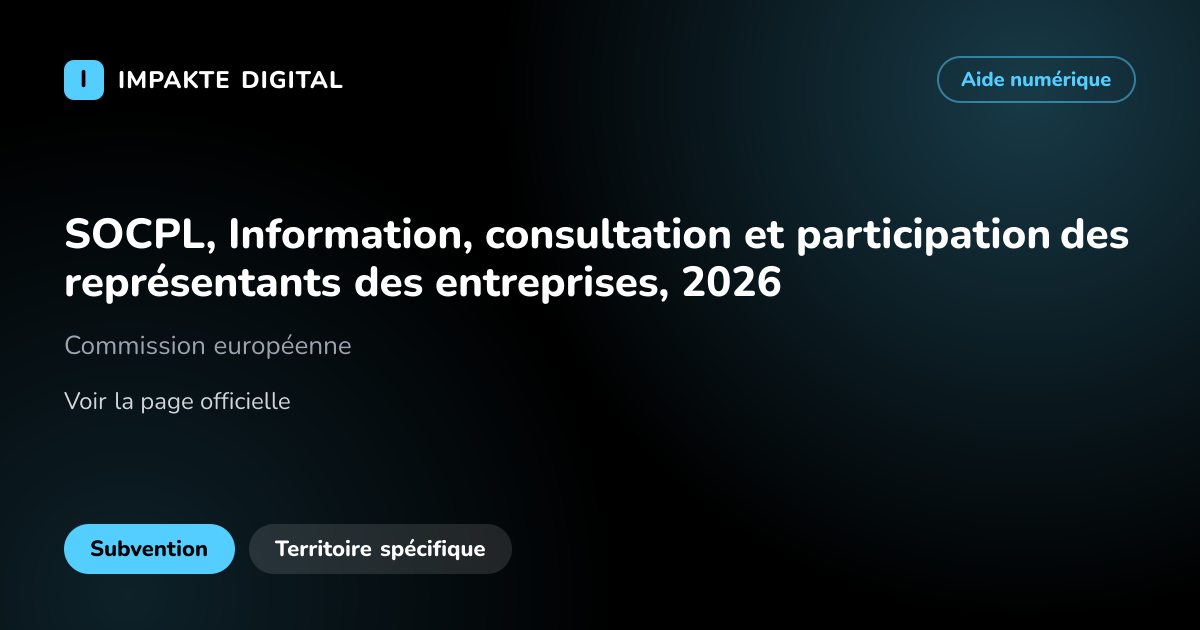 Carte de présentation de l'aide SOCPL, Information, consultation et participation des représentants des entreprises, 2026