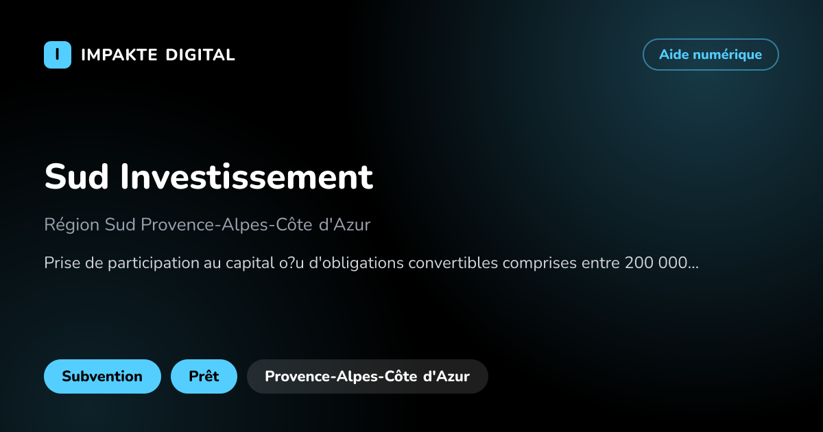 Carte de présentation de l'aide Sud Investissement